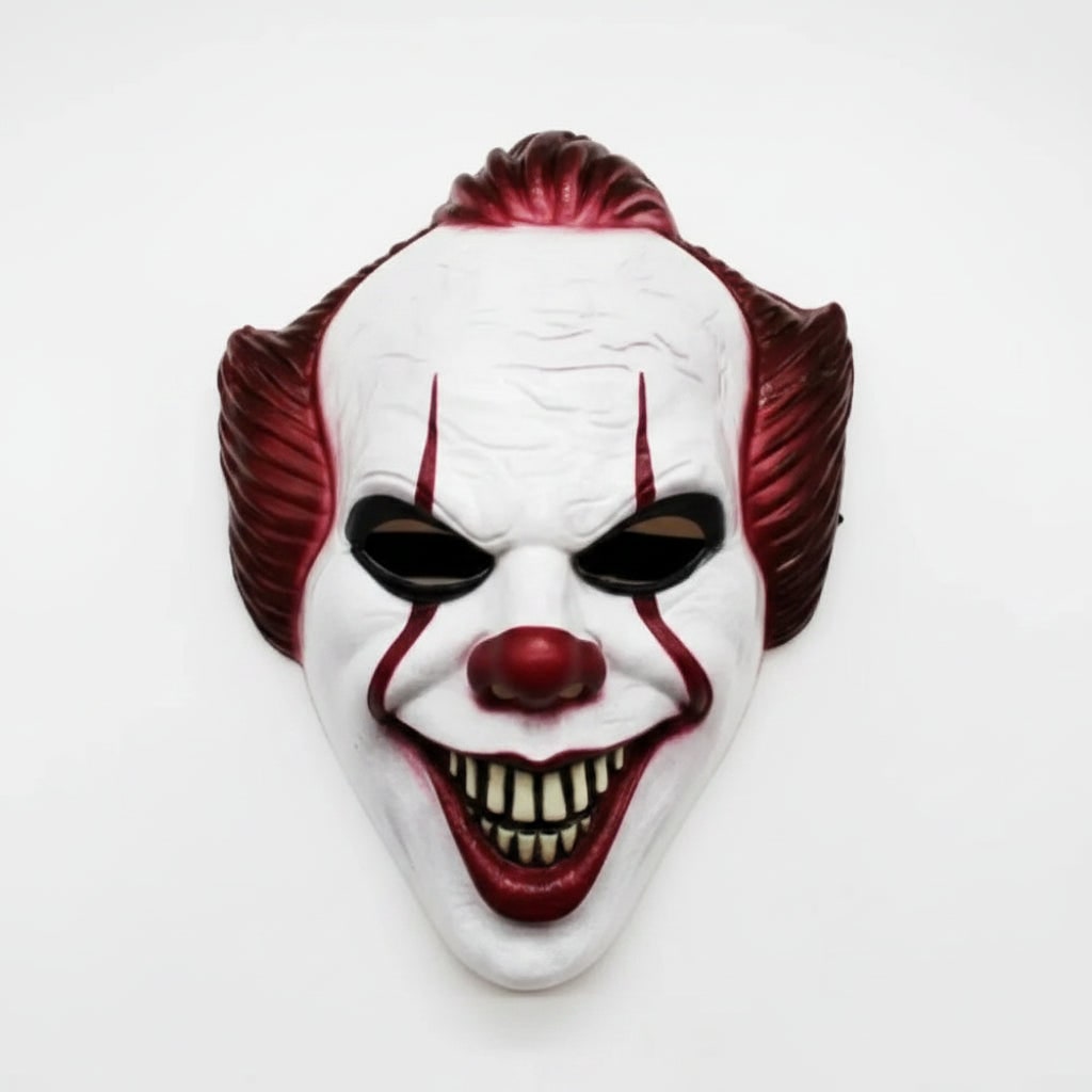 Scary Clown Costume Mask with Sinister Grin and Hand Painted Detail in Three Hair Colours