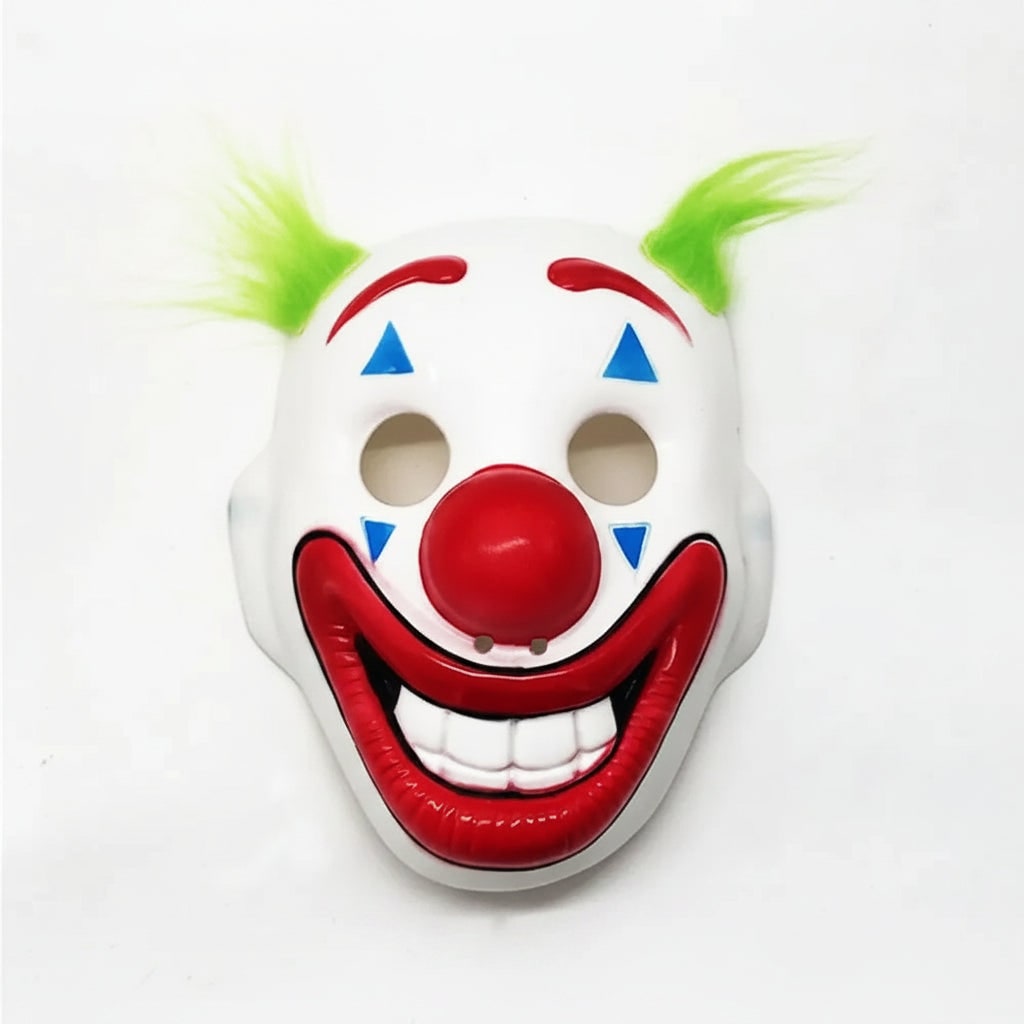 Scary Clown Costume Mask with Sinister Grin and Hand Painted Detail in Three Hair Colours