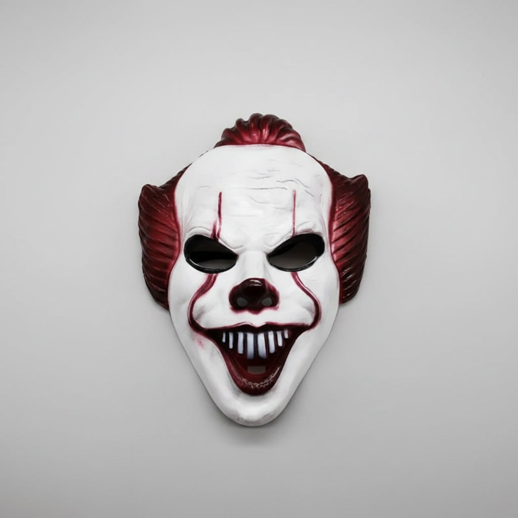 Scary Clown Costume Mask with Sinister Grin and Hand Painted Detail in Three Hair Colours