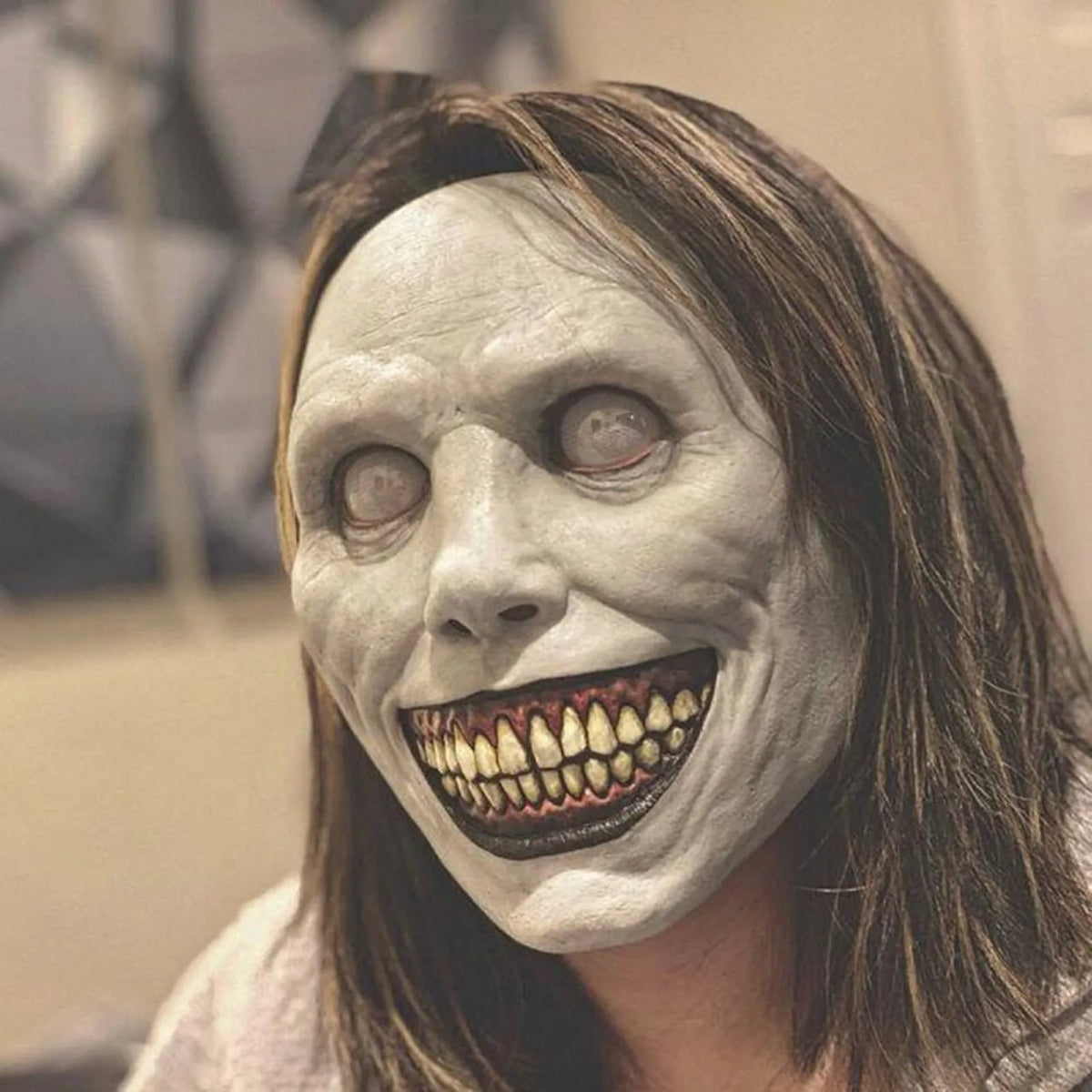 Scary Halloween Demon Mask with Sharp Teeth and Textured Latex Full Face Fit