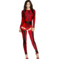 Skeleton Halloween Costume for Women with Bone Print Bodysuit and Thigh High Leggings