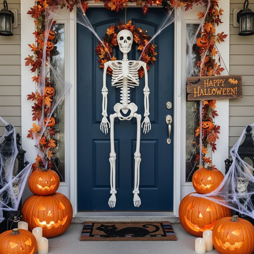 Halloween Skeleton Life Size Poseable Prop with Articulated Joints and Movable Jaw