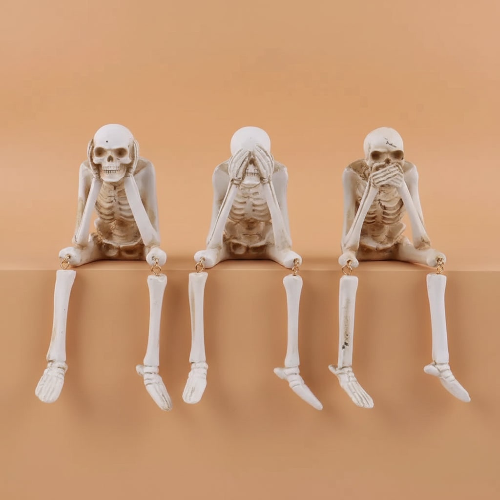 Skeleton Shelf Sitter Trio Halloween Home Decor with Dangling Legs for Mantel