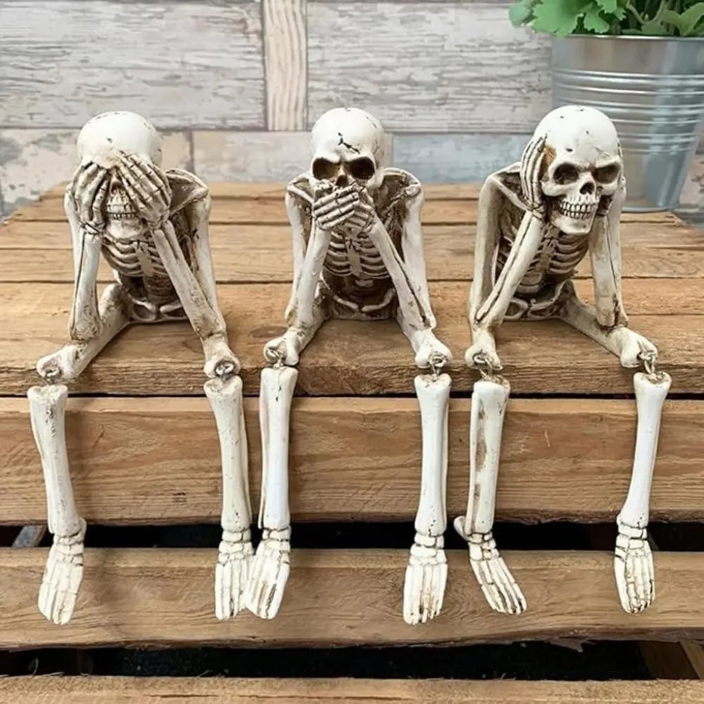 Halloween Skeleton Shelf Sitter Figurine with Dangling Legs and Poseable Resin Joints