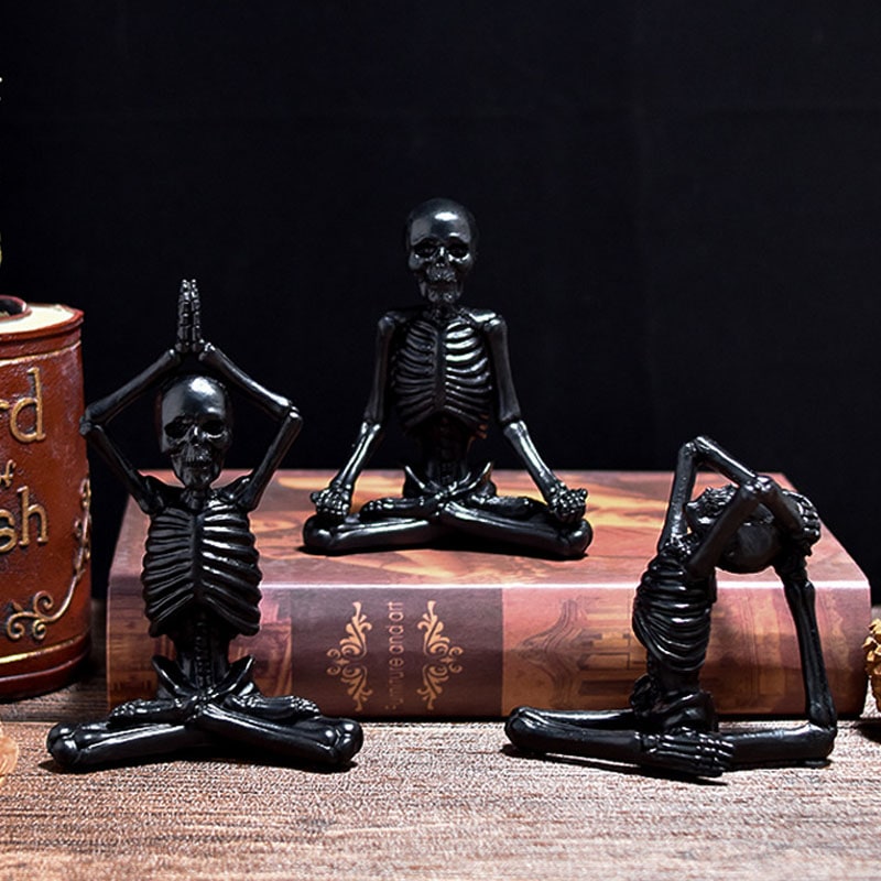 Halloween Skeleton Decorations Spooky Yoga Pose Resin Figurine for Desk Shelf Mantel