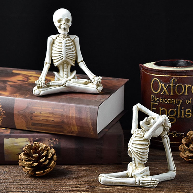 Halloween Skeleton Decorations Spooky Yoga Pose Resin Figurine for Desk Shelf Mantel