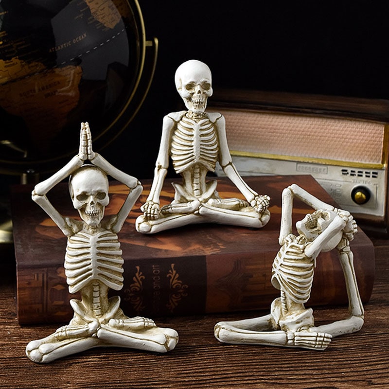 Halloween Skeleton Decorations Spooky Yoga Pose Resin Figurine for Desk Shelf Mantel