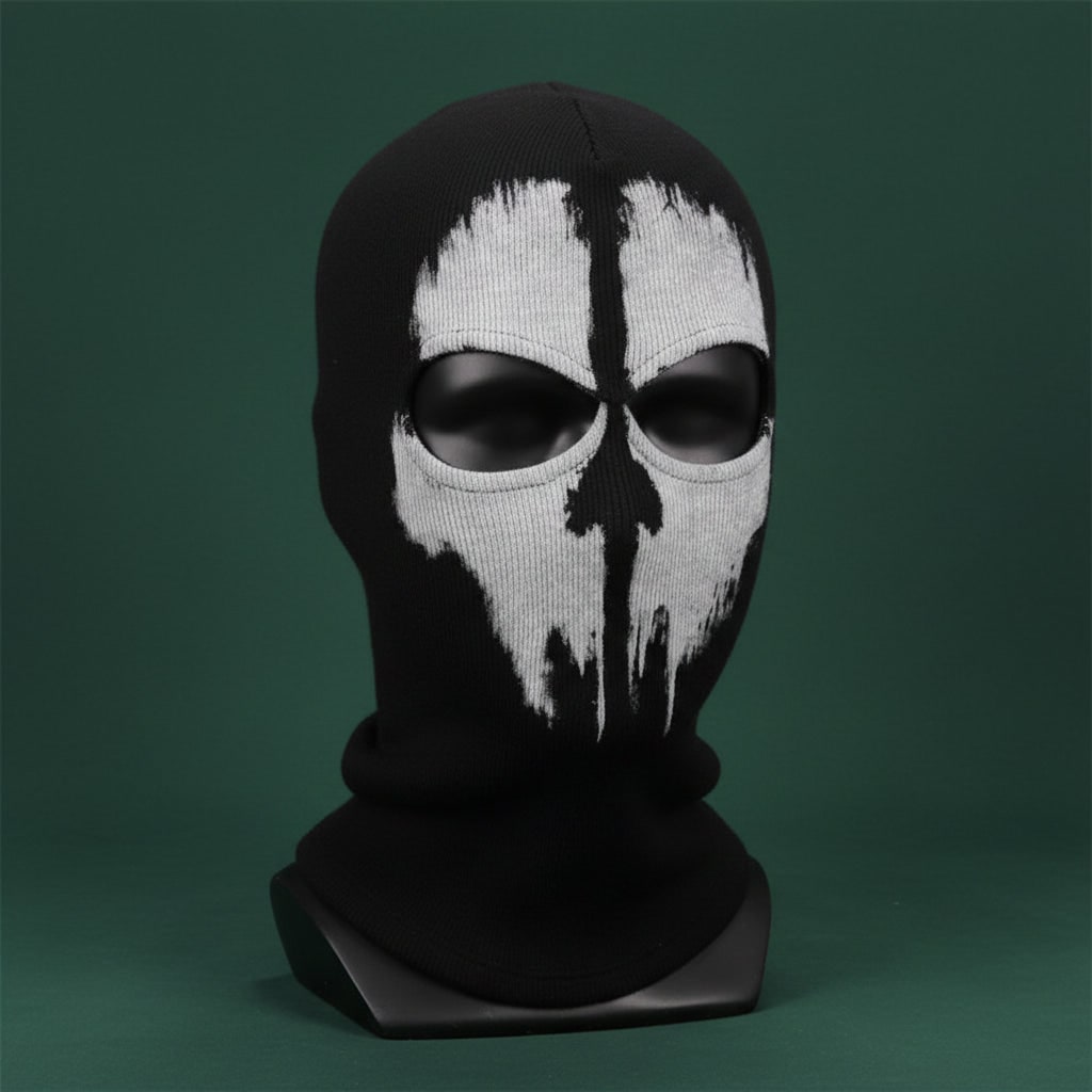 Skull Balaclava Halloween Face Mask with Full Head Coverage and Knit Stretch Jersey