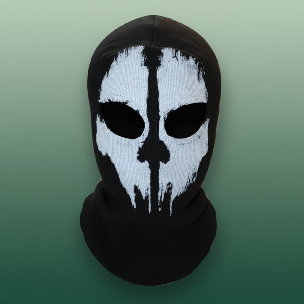 Skull Balaclava Halloween Face Mask with Full Head Coverage and Knit Stretch Jersey
