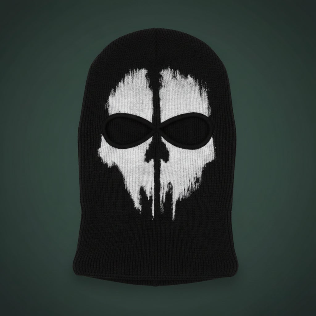 Skull Balaclava Halloween Face Mask with Full Head Coverage and Knit Stretch Jersey