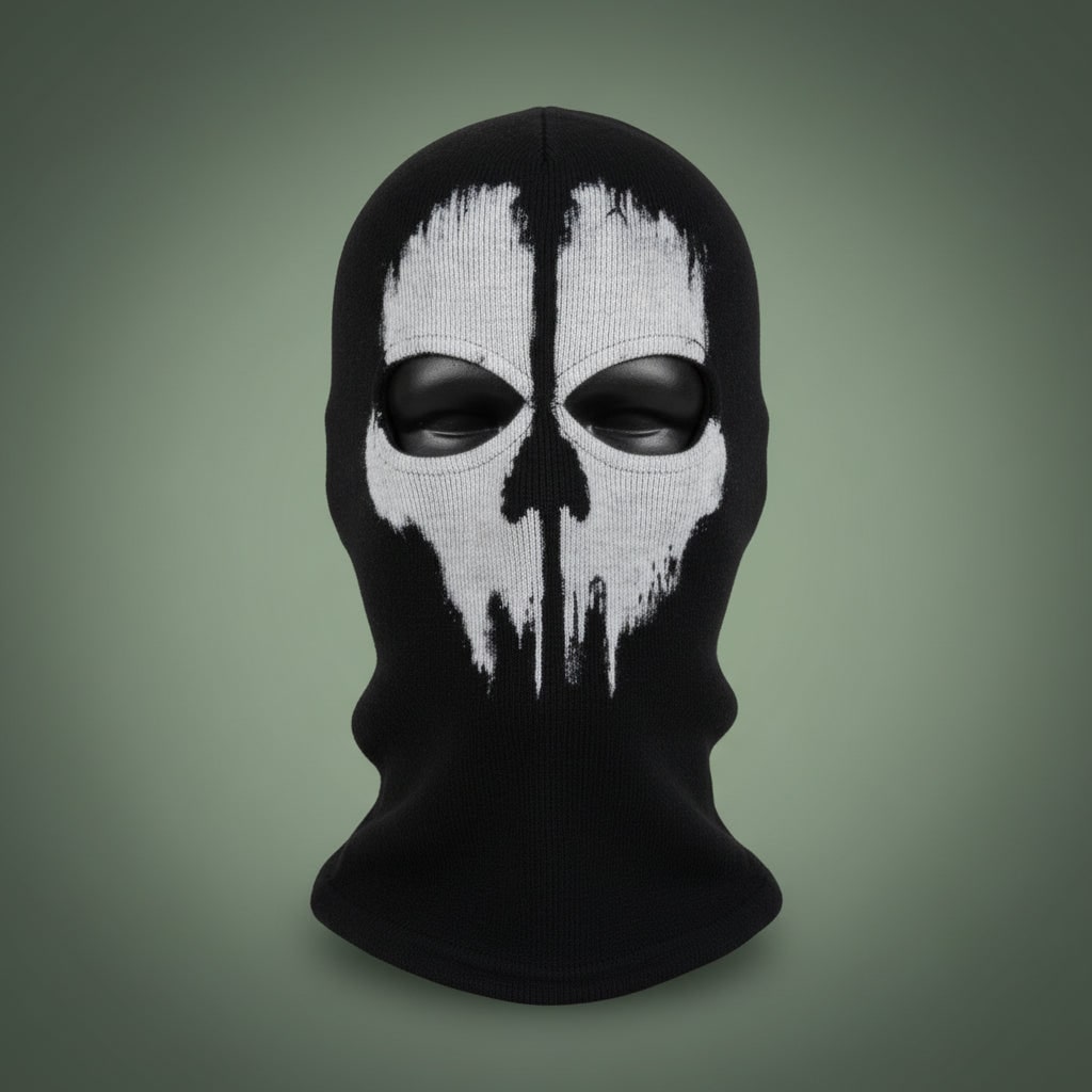 Skull Balaclava Halloween Face Mask with Full Head Coverage and Knit Stretch Jersey