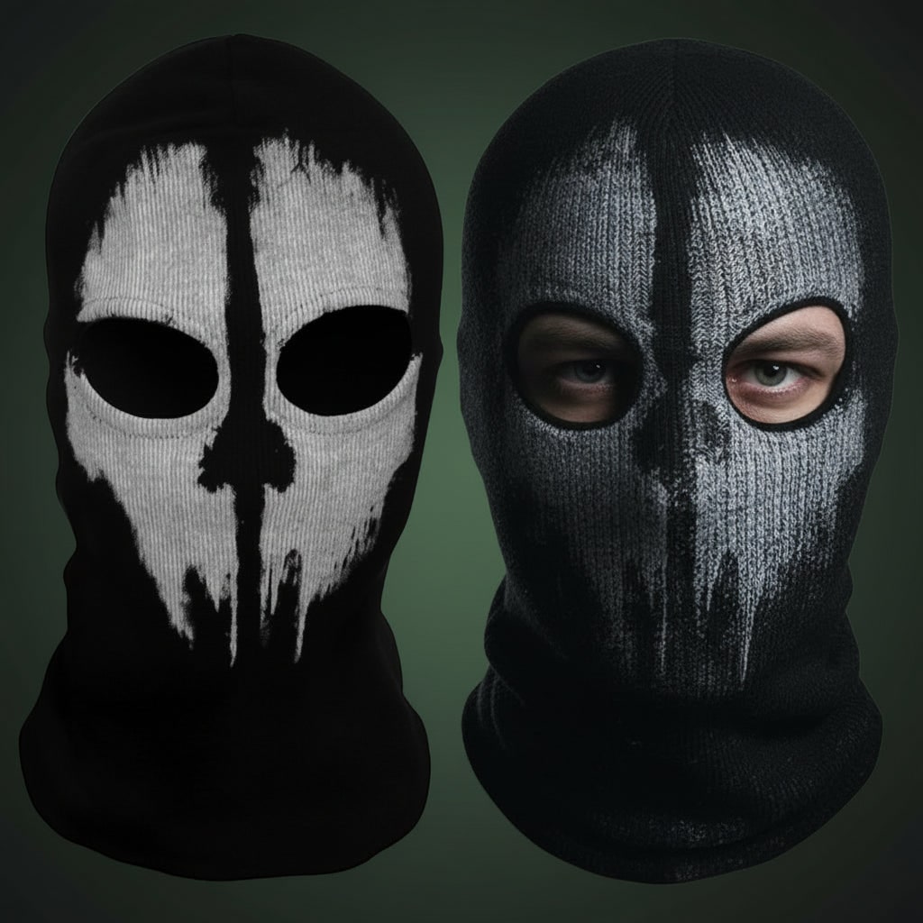 Skull Balaclava Halloween Face Mask with Full Head Coverage and Knit Stretch Jersey