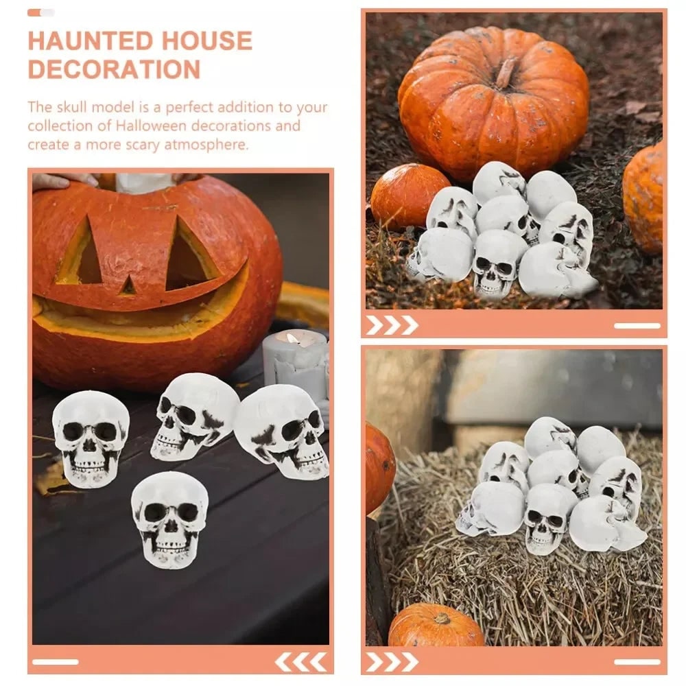 Halloween Party Decorations Mini Plastic Skull Props with Mesh Storage Bag for Indoor Outdoor