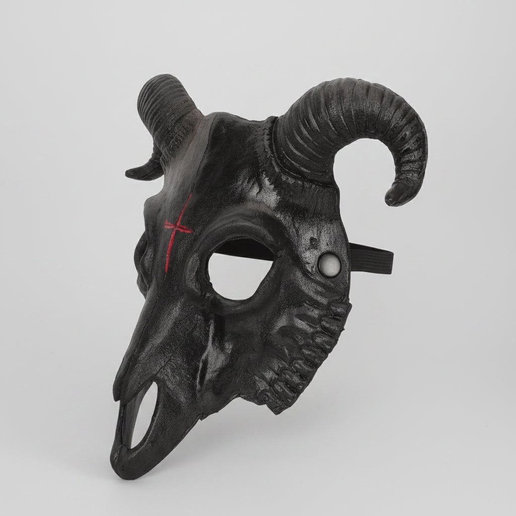 Halloween Costume and Mask Goat Skull with Curved Ram Horns for Party Wear