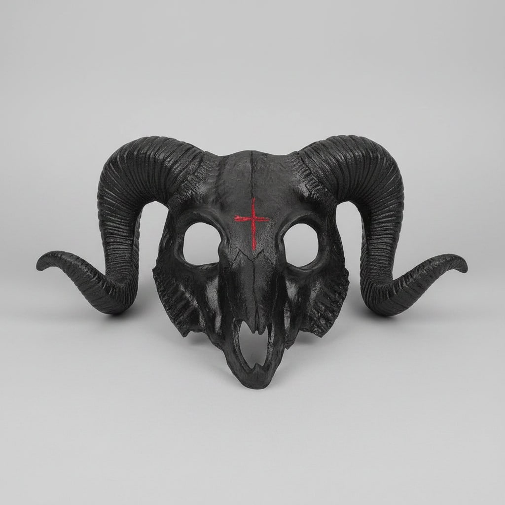 Halloween Costume and Mask Goat Skull with Curved Ram Horns for Party Wear