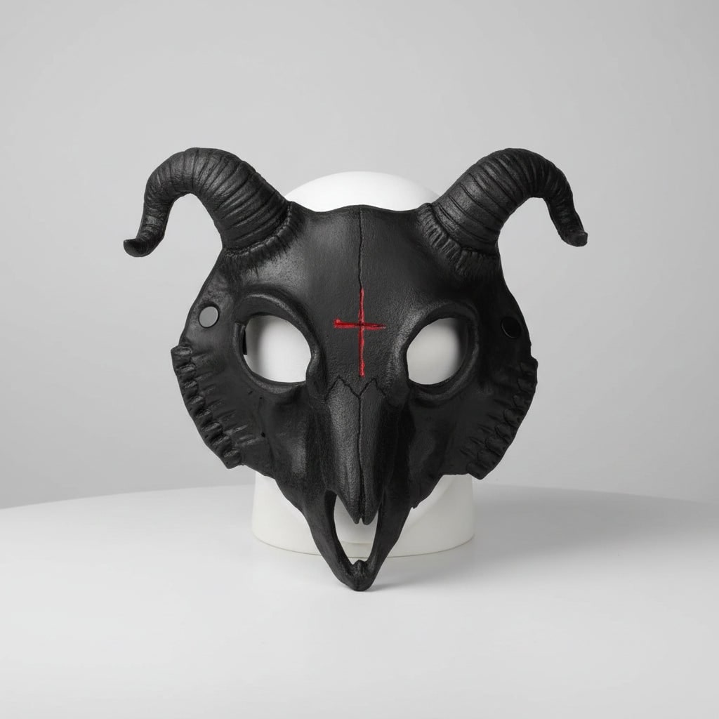 Halloween Costume and Mask Goat Skull with Curved Ram Horns for Party Wear