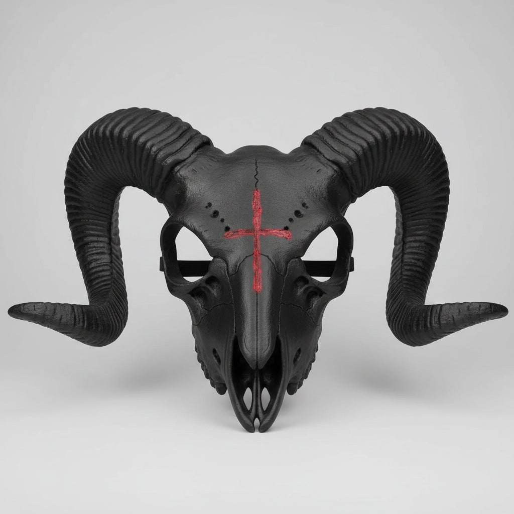 Halloween Costume and Mask Goat Skull with Curved Ram Horns for Party Wear