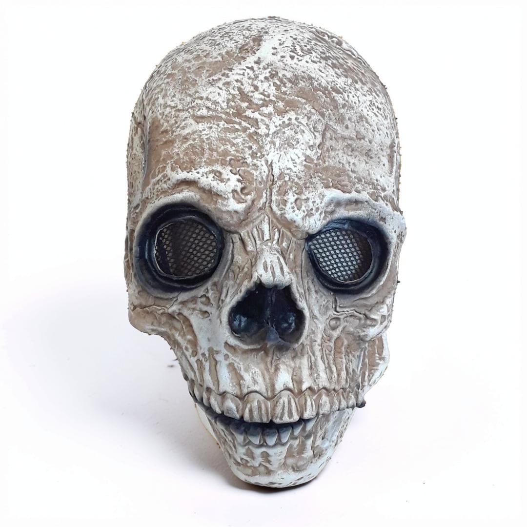 Halloween Costume and Mask Skull with Moving Jaw and Mesh Eye Panels for Parties