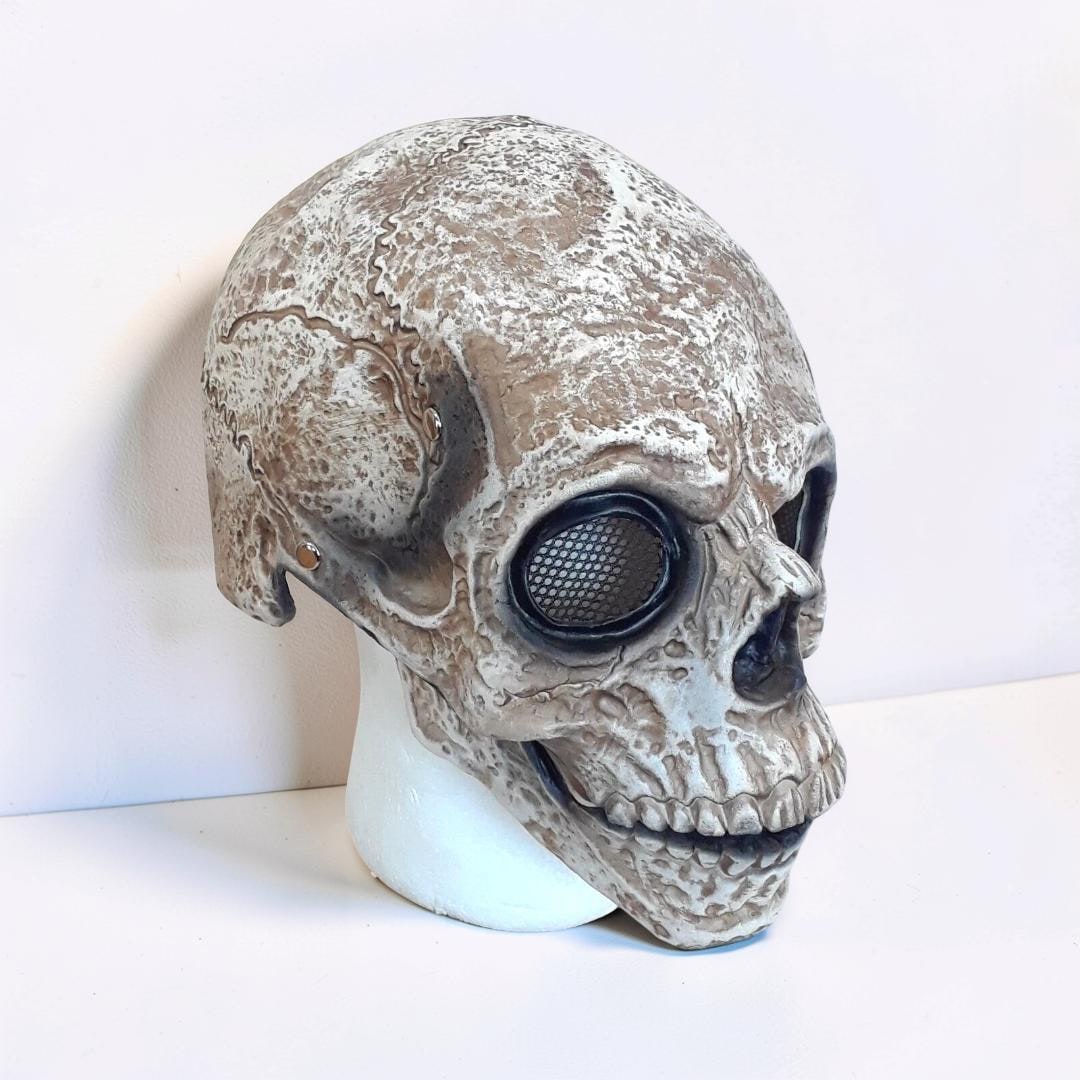 Halloween Costume and Mask Skull with Moving Jaw and Mesh Eye Panels for Parties