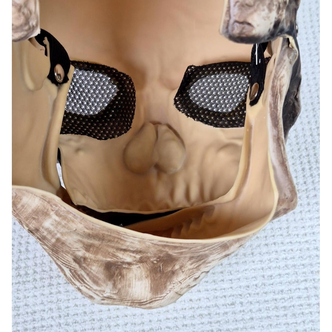 Halloween Costume and Mask Skull with Moving Jaw and Mesh Eye Panels for Parties