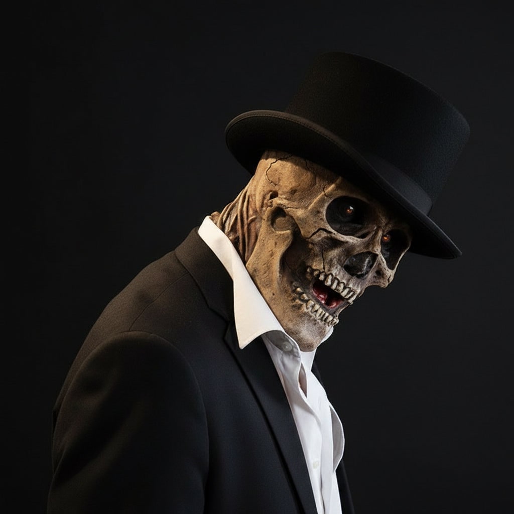 Scary Skull Mask with Skeleton Chest Plate and Exposed Brain for Halloween