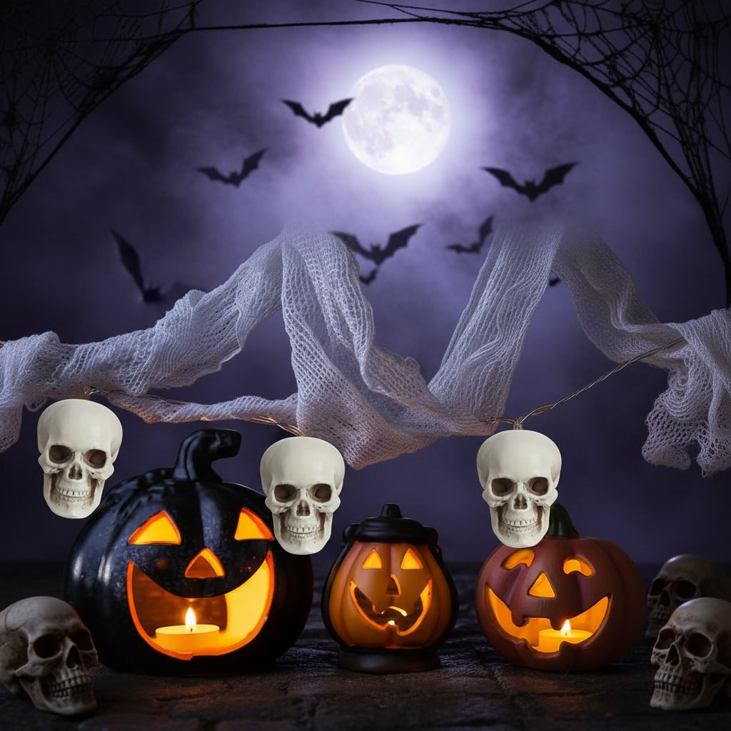 Mini Halloween Skull Props in Moulded Plastic with Matte Finish for Party Displays