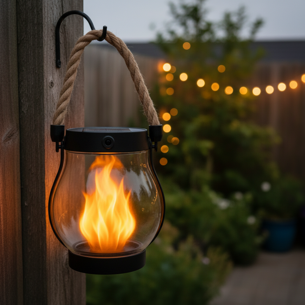 Halloween Decorations Outdoor Solar Lantern with Flickering Flame Effect and Rope Handle