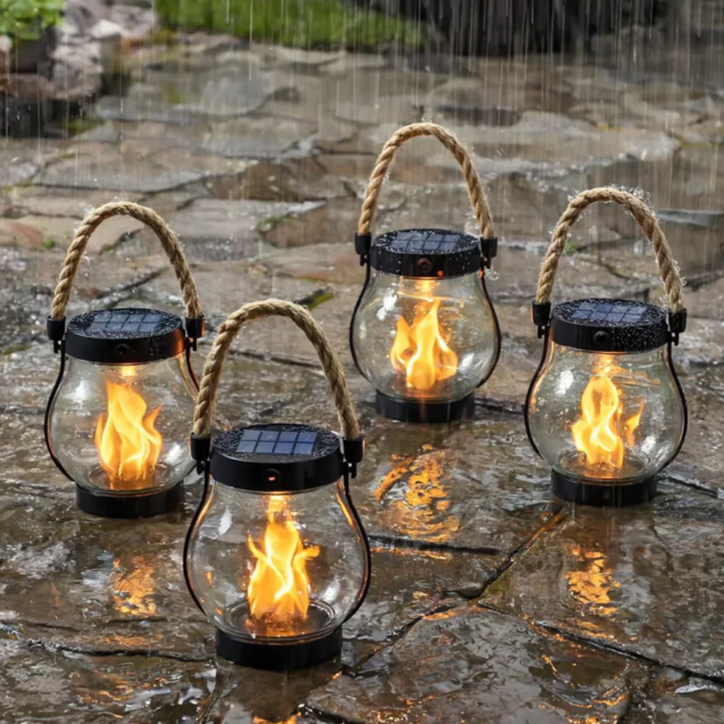 Halloween Decorations Outdoor Solar Lantern with Flickering Flame Effect and Rope Handle