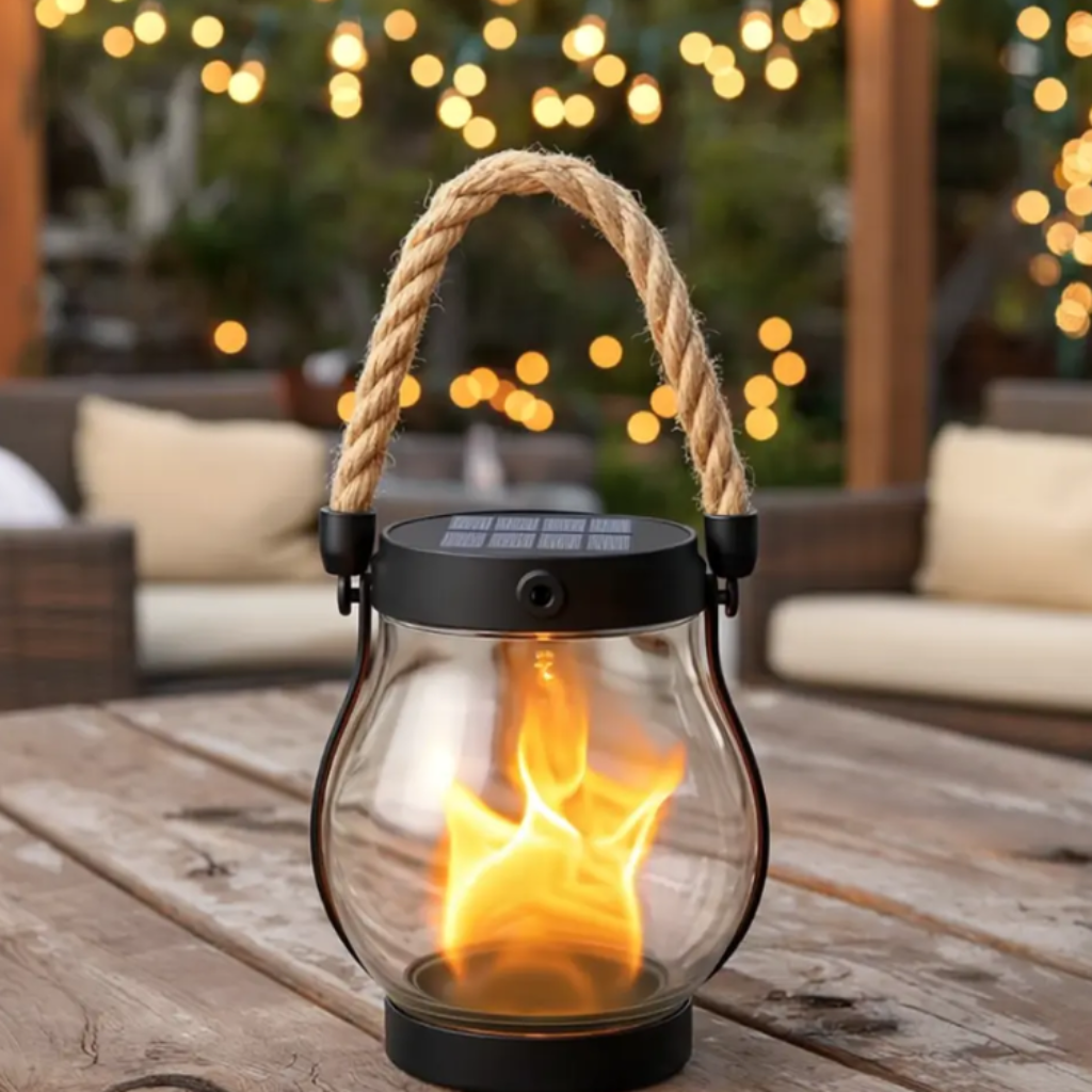 Halloween Decorations Outdoor Solar Lantern with Flickering Flame Effect and Rope Handle