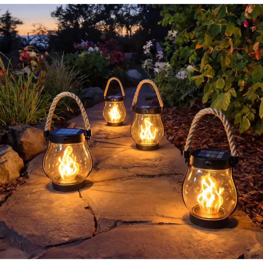 Halloween Decorations Outdoor Solar Lantern with Flickering Flame Effect and Rope Handle