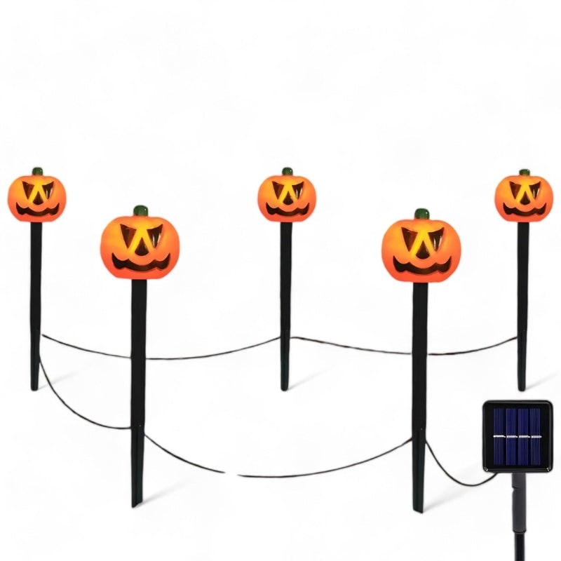 Solar Halloween Pathway Lights Outdoor with Five Carved Pumpkin Stakes