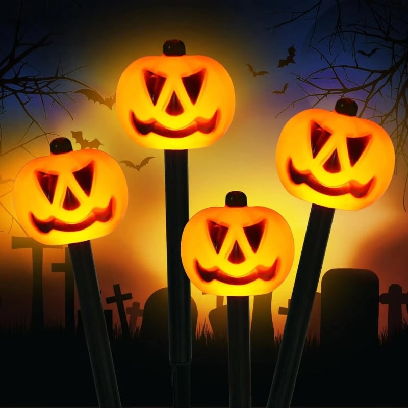 Solar Halloween Pathway Lights Outdoor with Five Carved Pumpkin Stakes