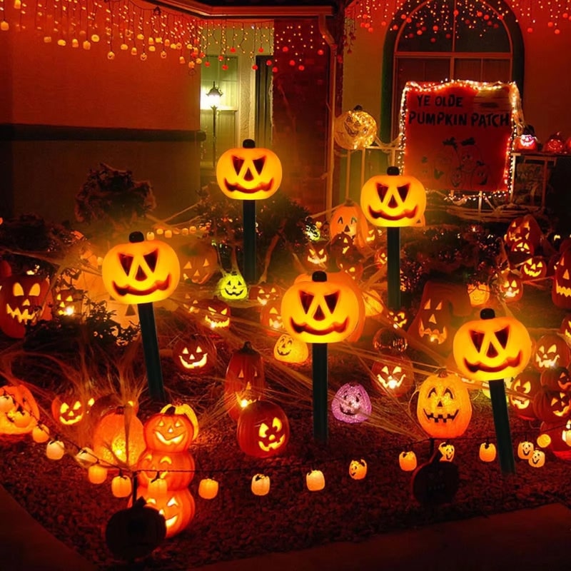 Solar Halloween Pathway Lights Outdoor with Five Carved Pumpkin Stakes