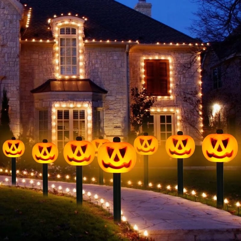 Solar Halloween Pathway Lights Outdoor with Five Carved Pumpkin Stakes