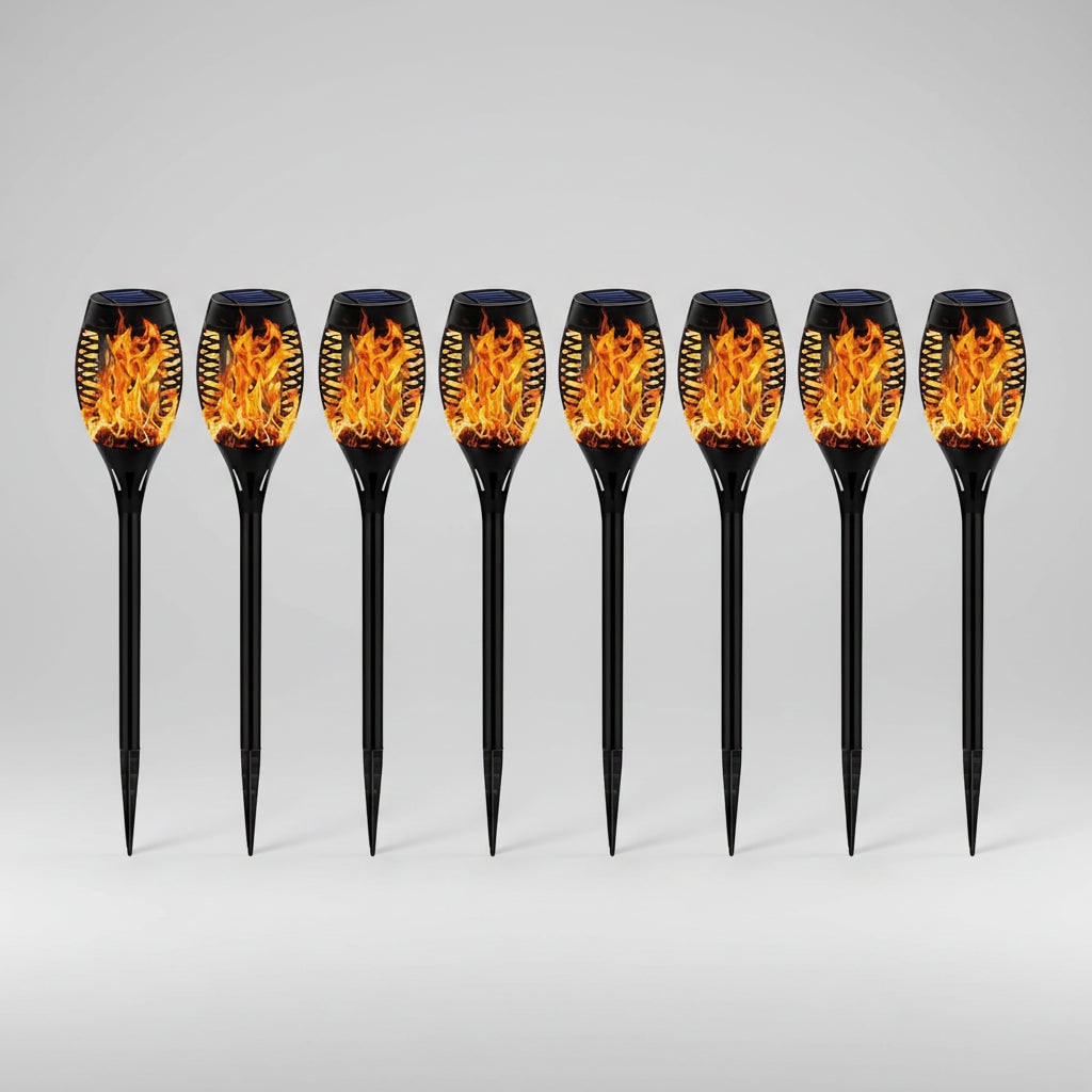 Solar Powered Outdoor Lights Halloween Garden Torches with Flickering Flame Effect