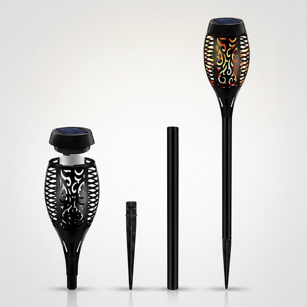 Solar Powered Outdoor Lights Halloween Garden Torches with Flickering Flame Effect