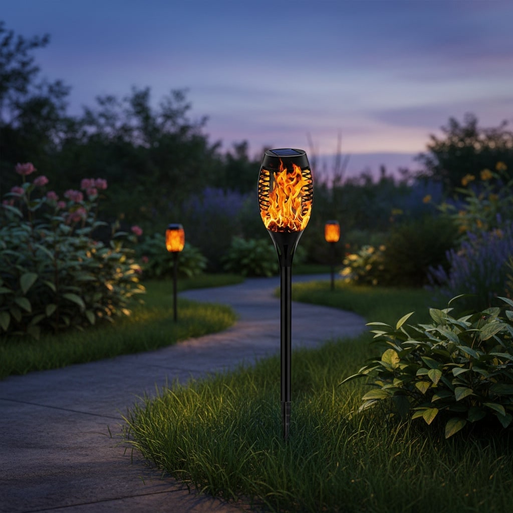Halloween Decorations Outdoor Solar Torch Lights with Flickering Flame Effect and Ground Stake