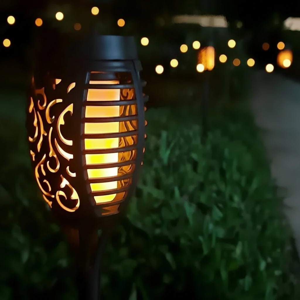 Halloween Decorations Outdoor Solar Torch Lights with Flickering Flame Effect and Ground Stake