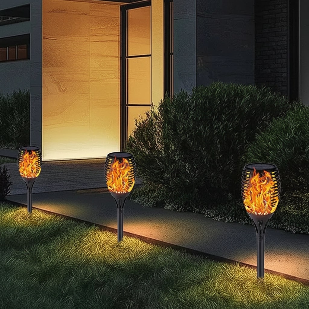 Halloween Decorations Outdoor Solar Torch Lights with Flickering Flame Effect and Ground Stake