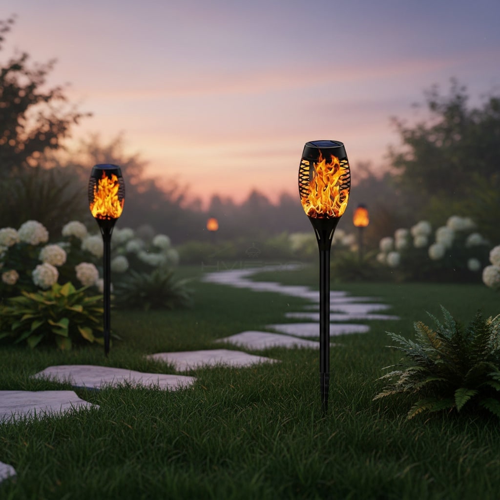 Halloween Decorations Outdoor Solar Torch Lights with Flickering Flame Effect and Ground Stake