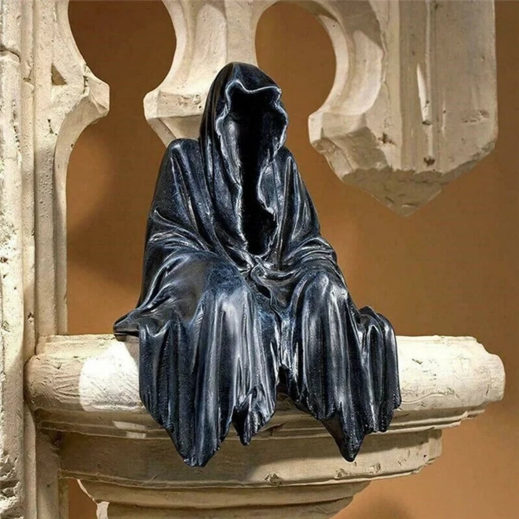 Halloween Decorations with Spooky Hooded Grim Reaper Resin Figurine and Shelf Sitter Statue