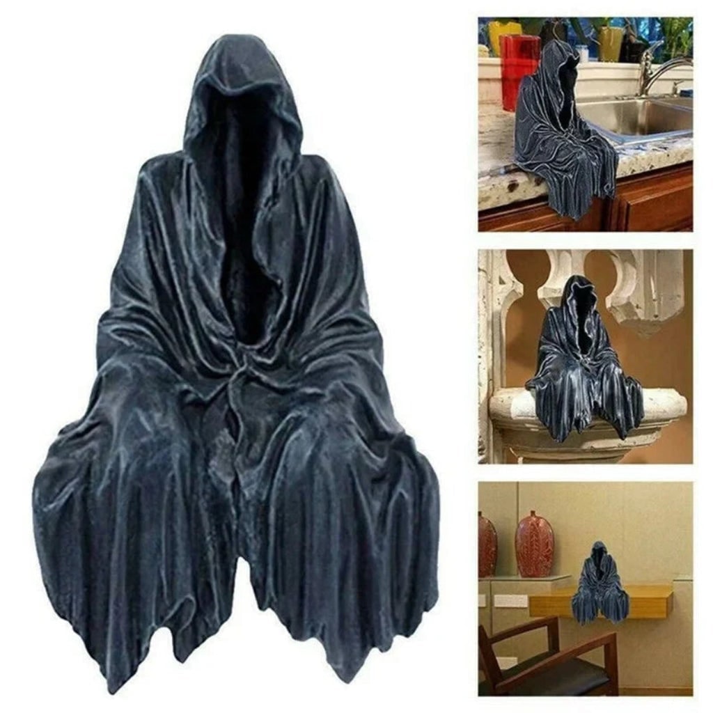 Halloween Decorations with Spooky Hooded Grim Reaper Resin Figurine and Shelf Sitter Statue