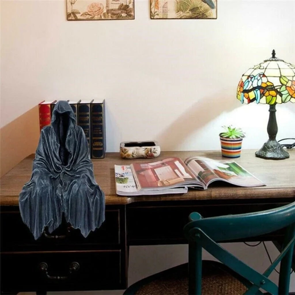 Halloween Decorations with Spooky Hooded Grim Reaper Resin Figurine and Shelf Sitter Statue