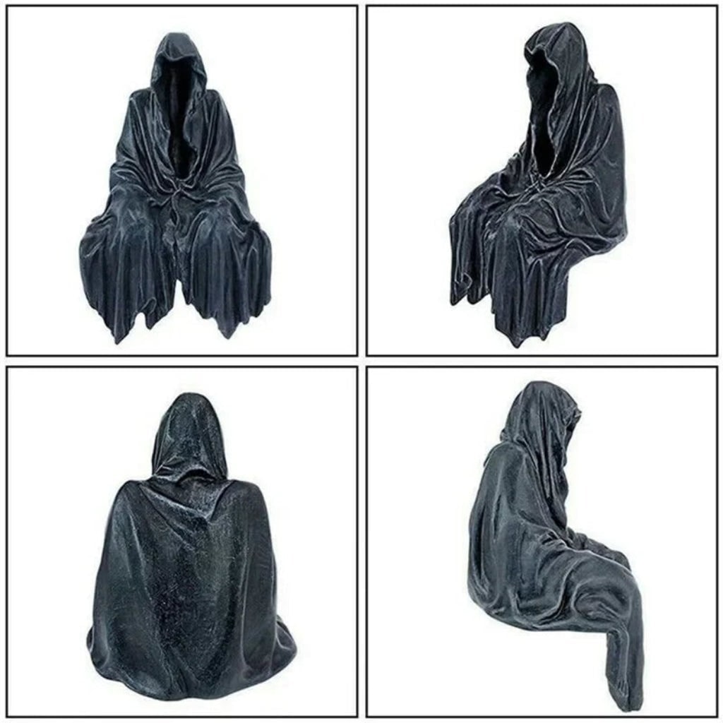Halloween Decorations with Spooky Hooded Grim Reaper Resin Figurine and Shelf Sitter Statue