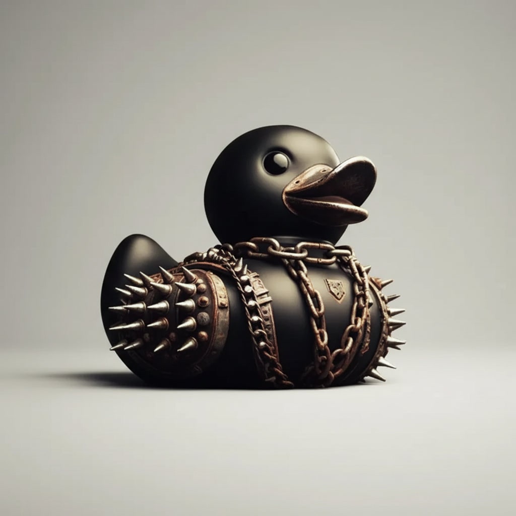 Gothic Rubber Duck Figurine with Spiked Collar and Pentagram for Spooky Halloween