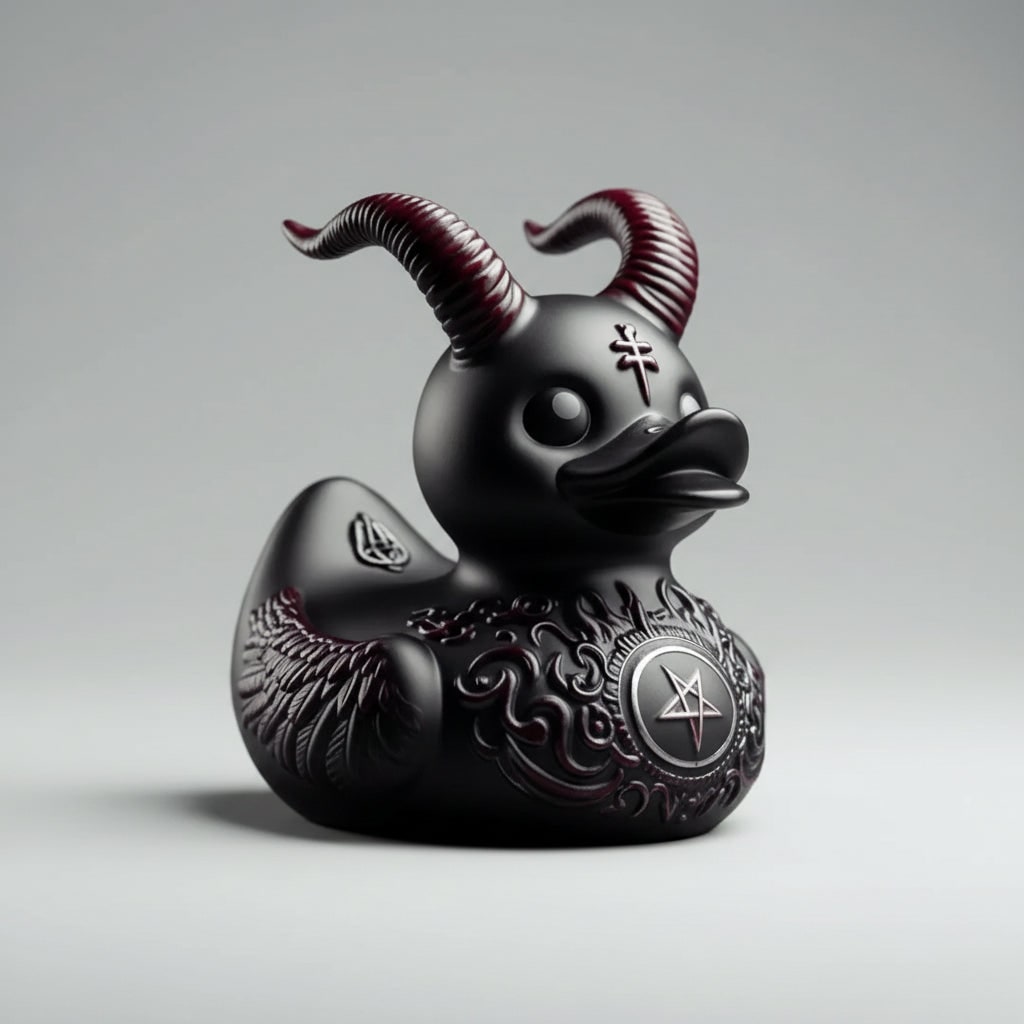 Gothic Rubber Duck Figurine with Spiked Collar and Pentagram for Spooky Halloween