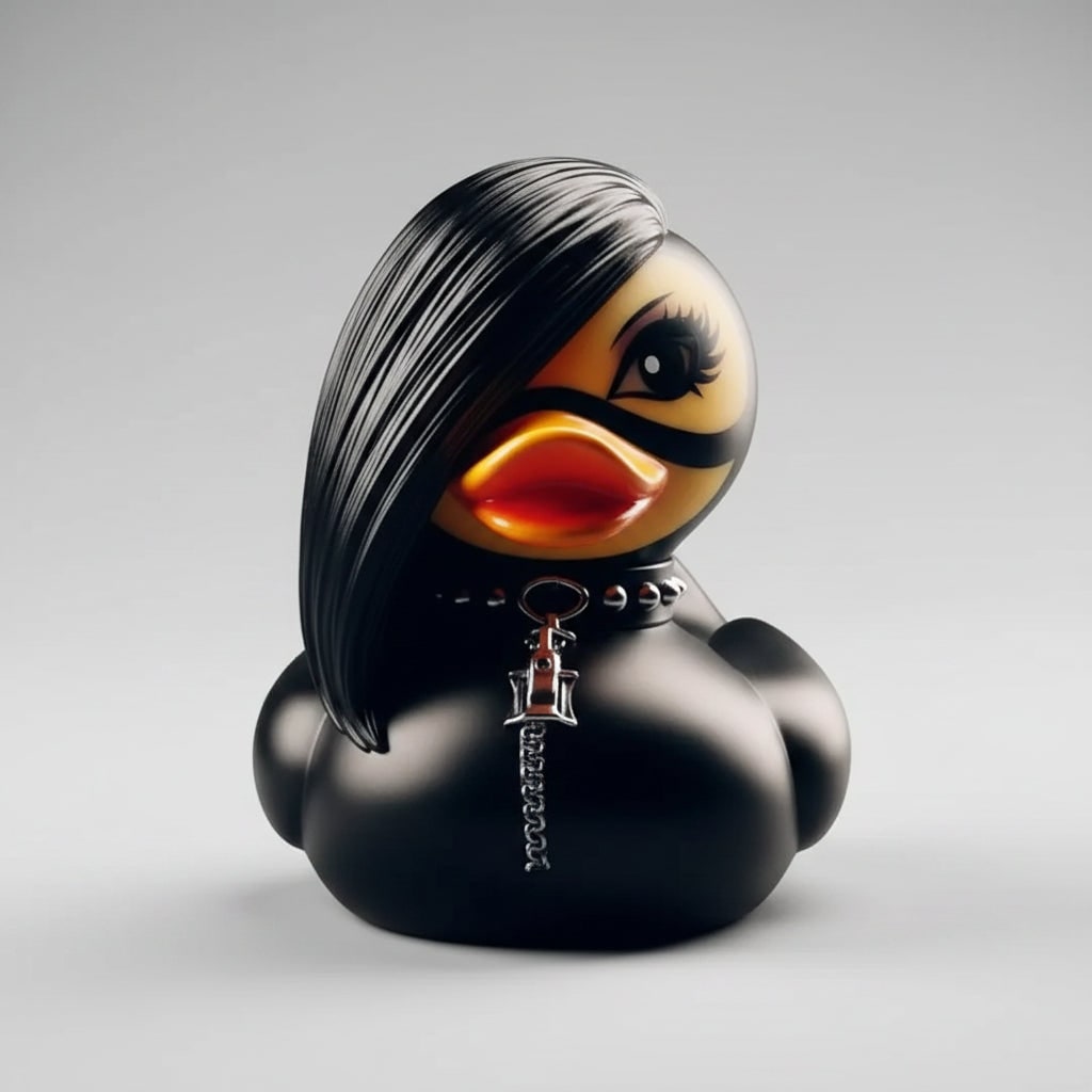 Gothic Rubber Duck Figurine with Spiked Collar and Pentagram for Spooky Halloween