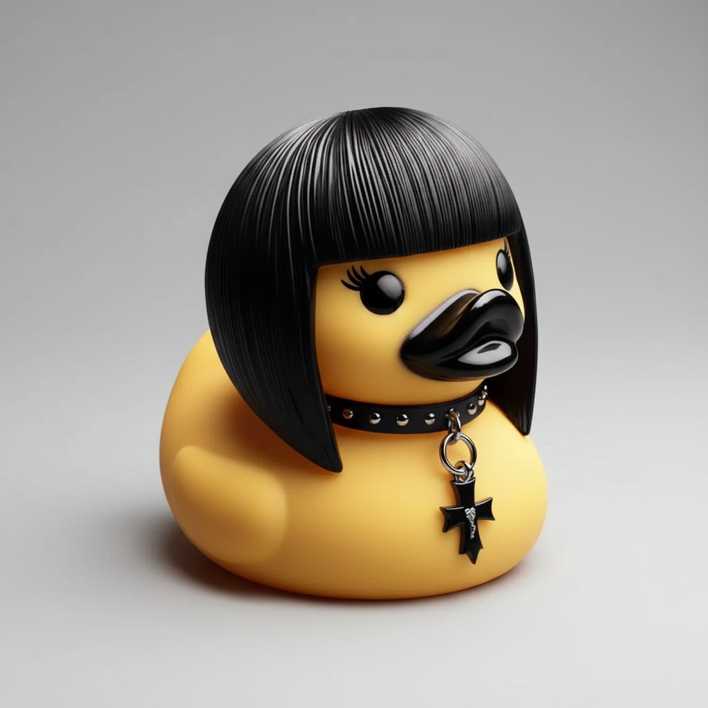 Gothic Rubber Duck Figurine with Spiked Collar and Pentagram for Spooky Halloween