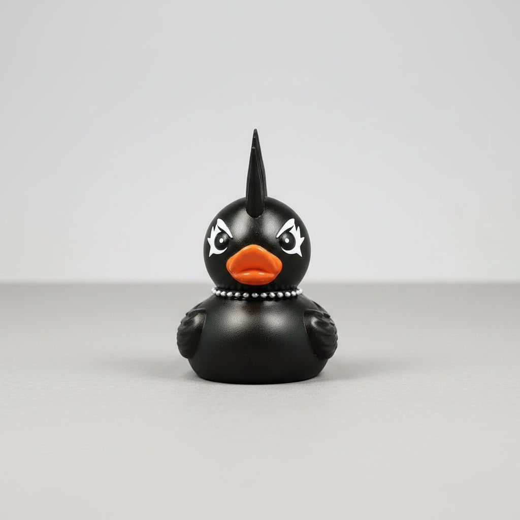 Gothic Rubber Duck Figurine with Spiked Collar and Pentagram for Spooky Halloween
