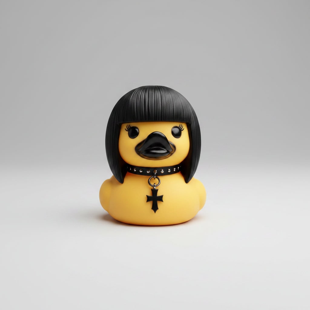 Gothic Rubber Duck Figurine with Spiked Collar and Pentagram for Spooky Halloween